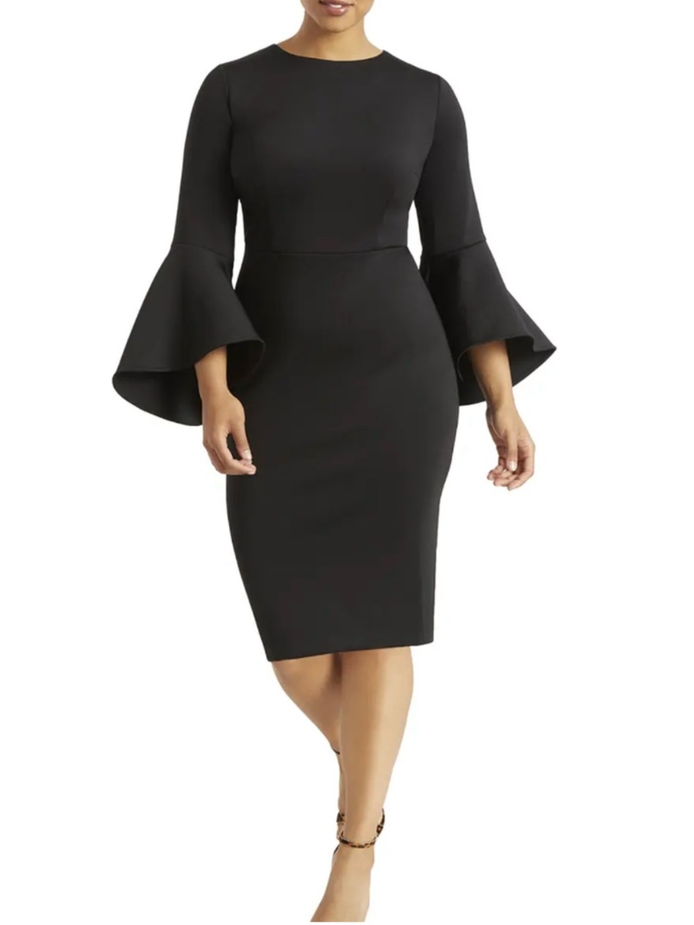 Eloquii Scuba Crepe Bell Sleeve Sheath Midi Dress Formal Stretch Black 18